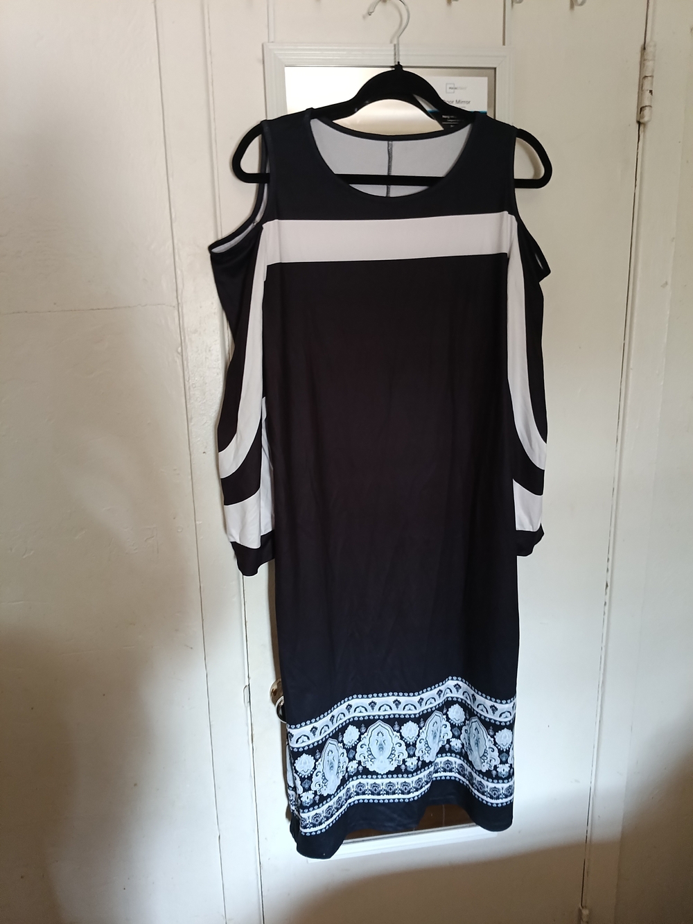 Black and White Cold-Shoulder Midi Dress